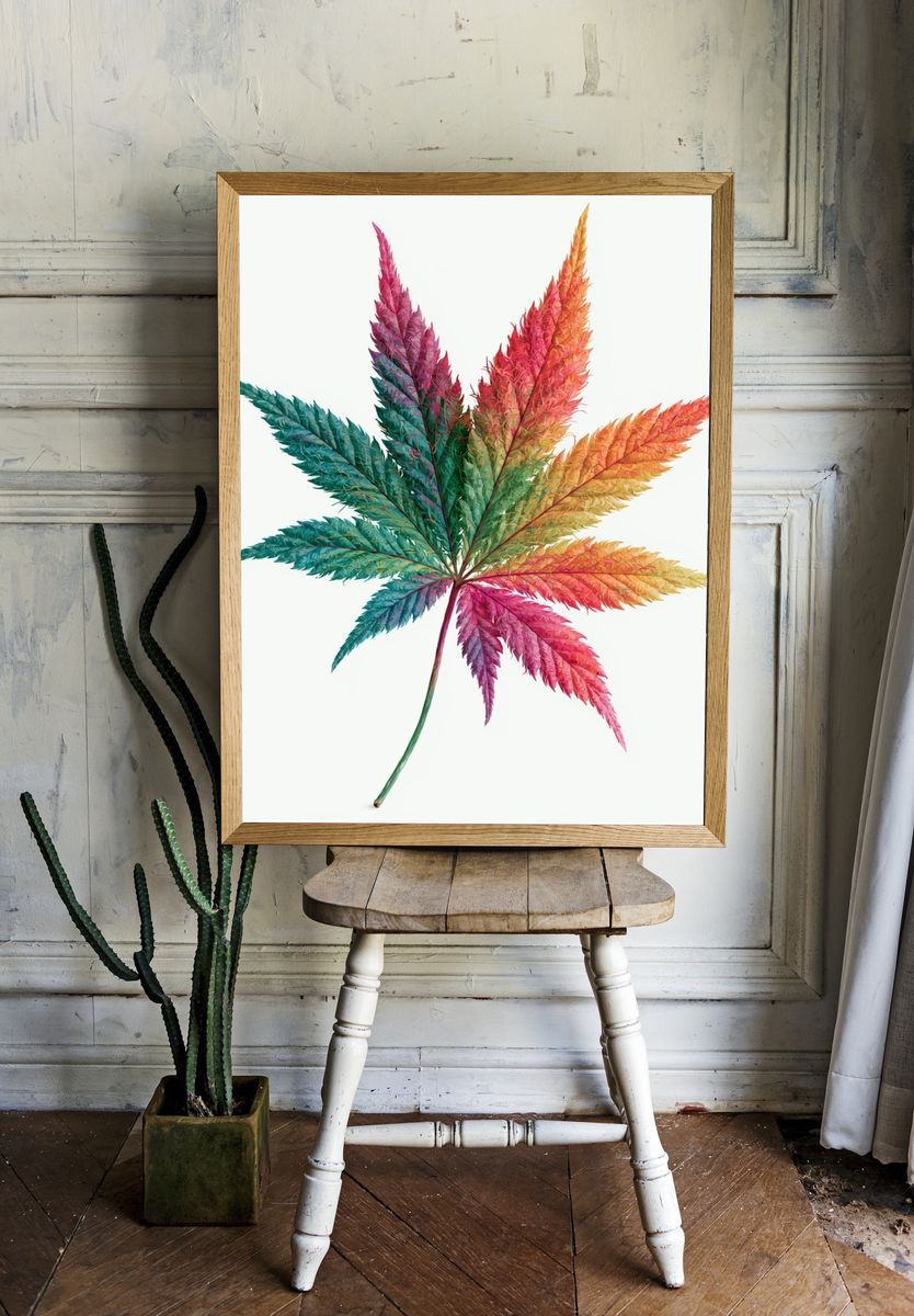 Rainbow Leaf Botanical Print. room preview