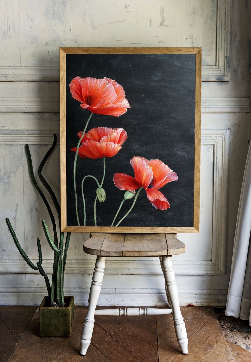 Red Poppies Botanical Print room preview
