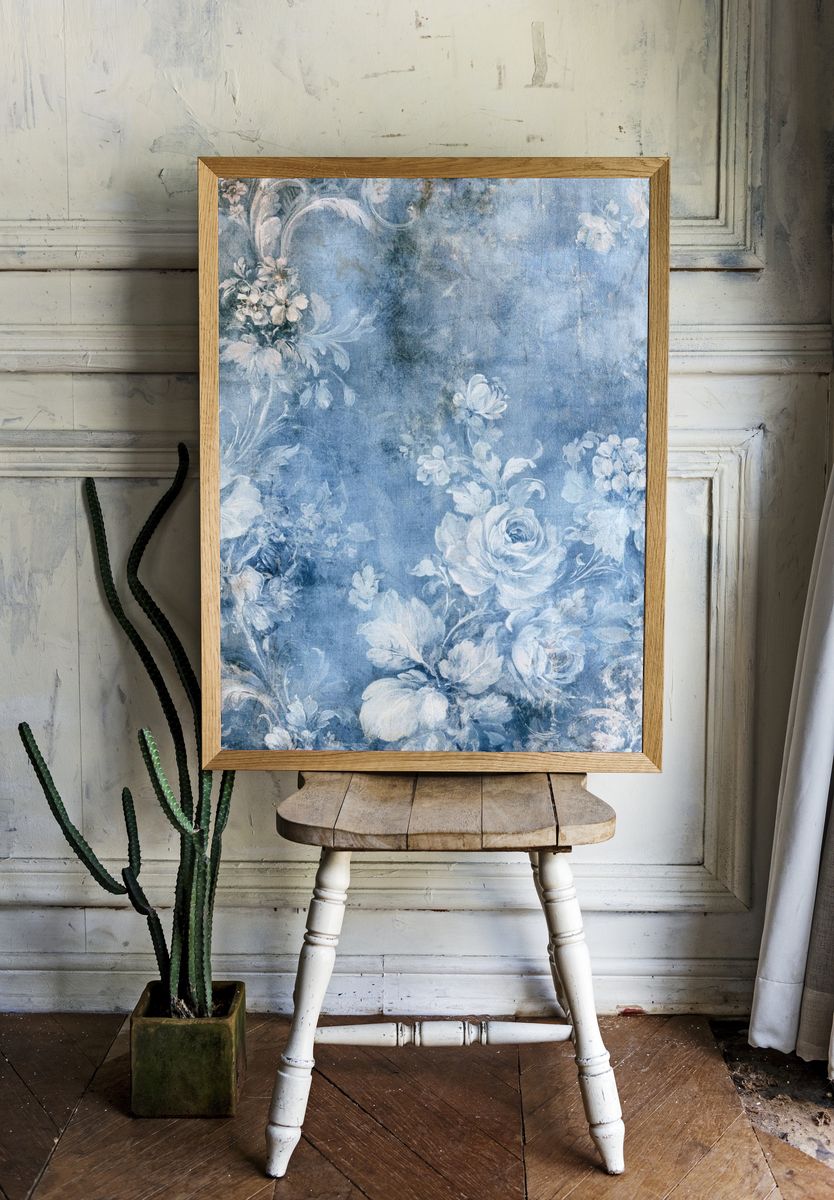 Blue Floral Watercolor Print. — room view 1