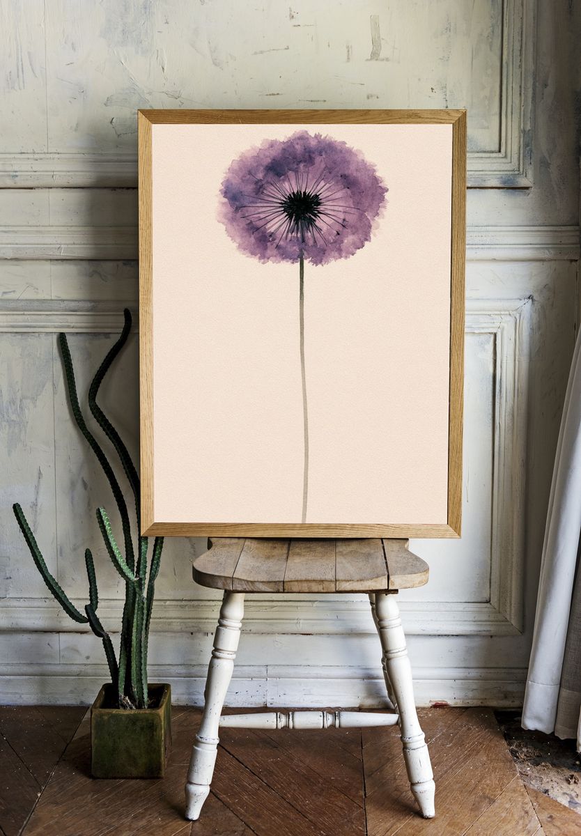 Purple Dandelion Watercolor Poster. — room view 1