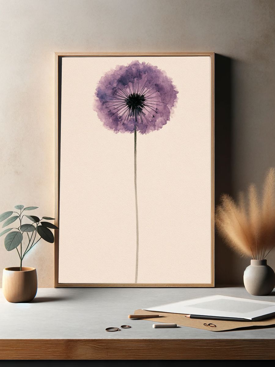 Purple Dandelion Watercolor Poster. — room view 2