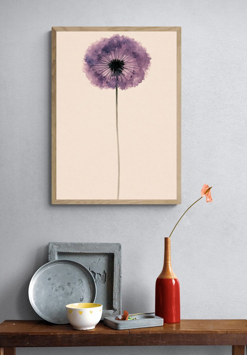 Purple Dandelion Watercolor Poster. — room view 3
