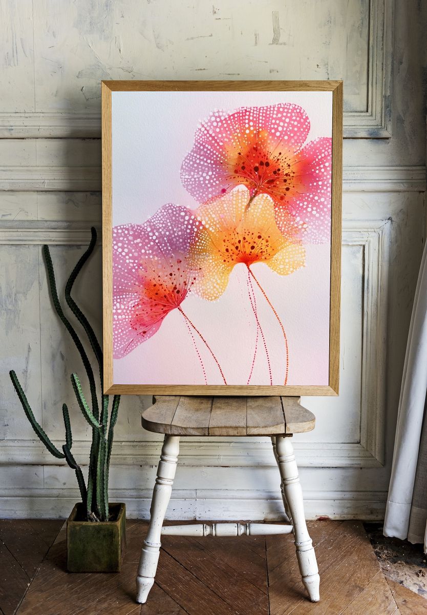 Pink Floral Watercolor Print. — room view 1