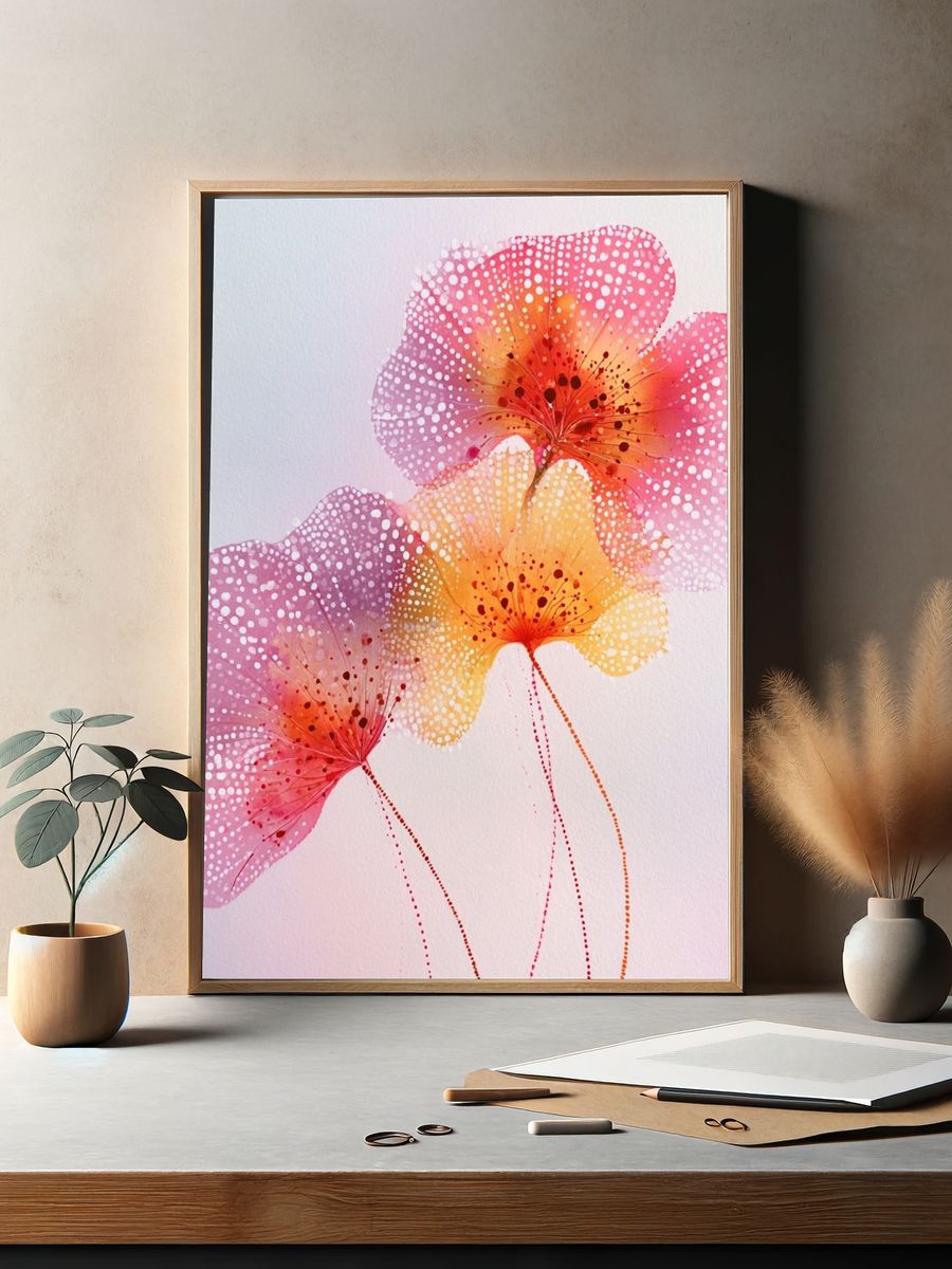 Pink Floral Watercolor Print. — room view 2