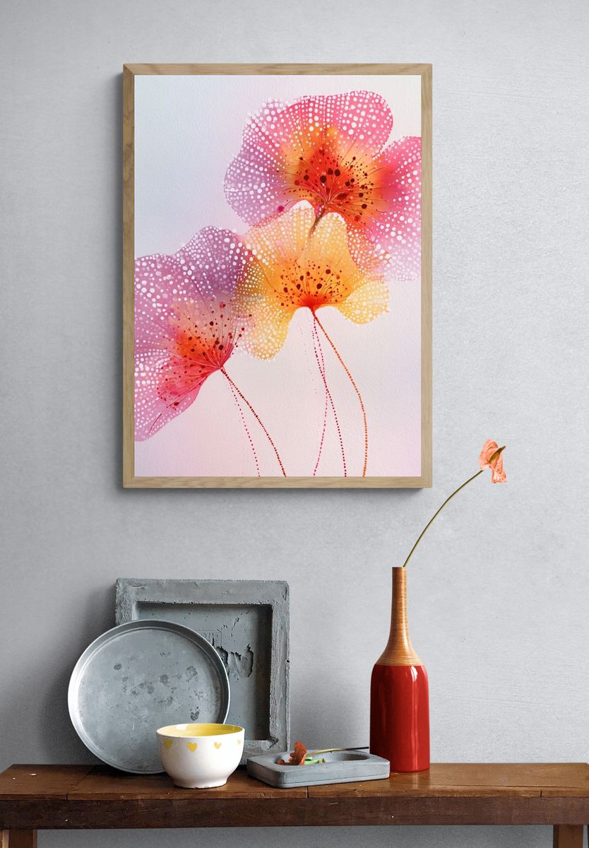 Pink Floral Watercolor Print. — room view 3