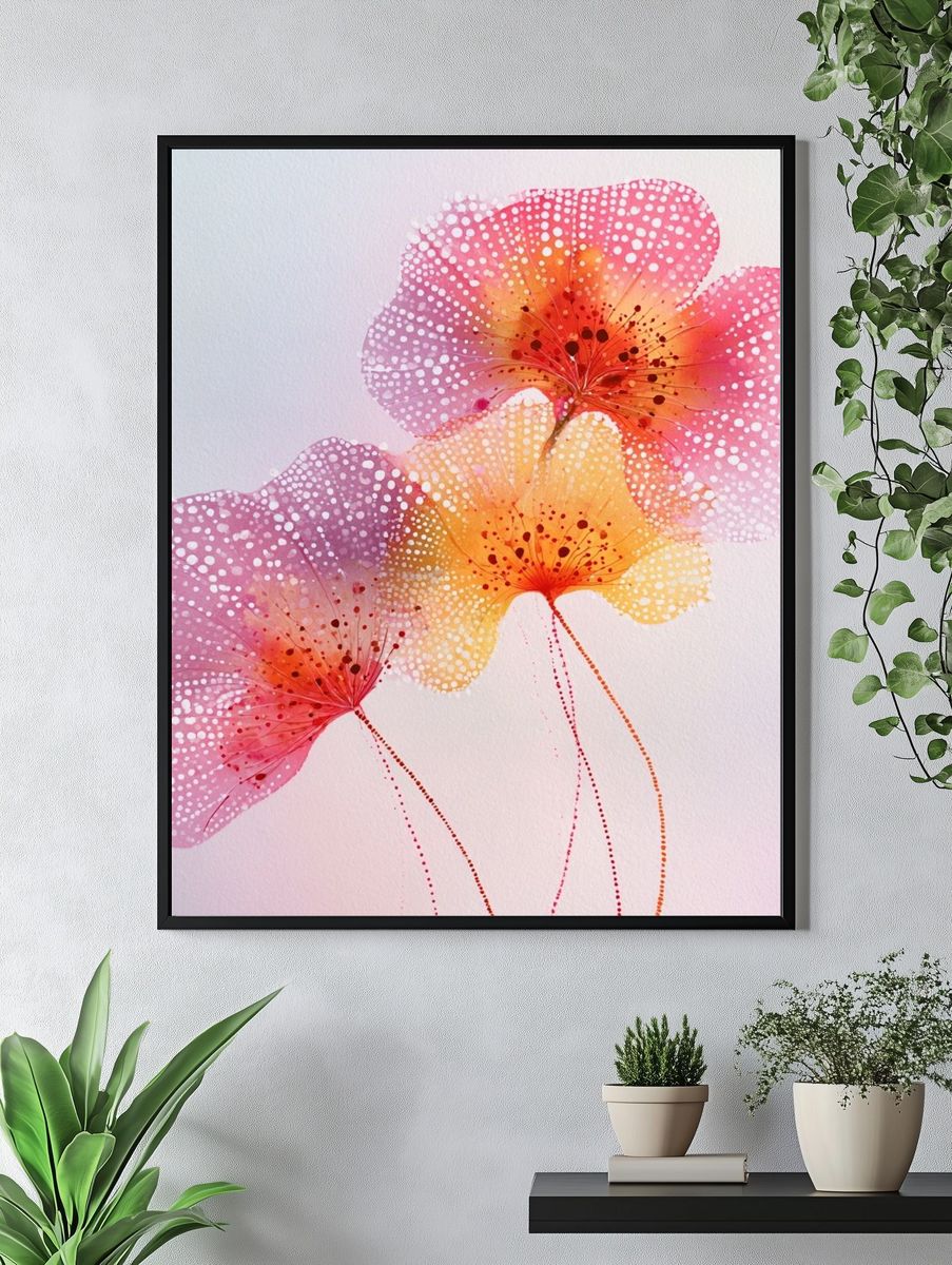 Pink Floral Watercolor Print. — room view 4