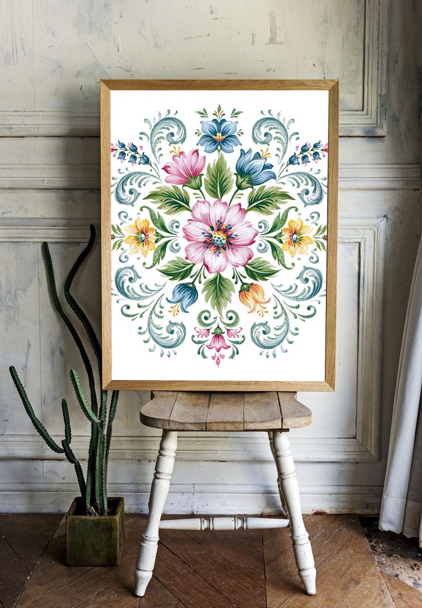 Floral Mandala Watercolor Print. — room view 1