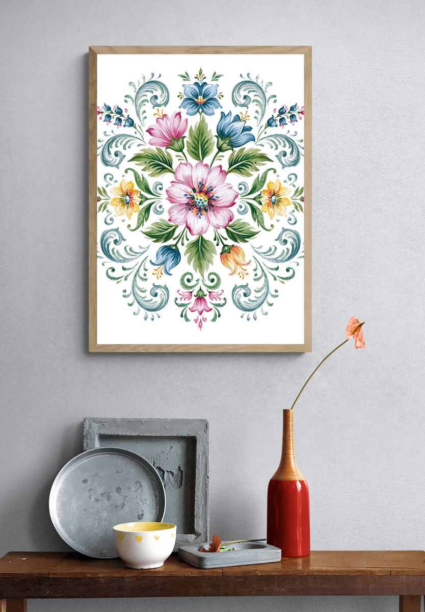 Floral Mandala Watercolor Print. — room view 3