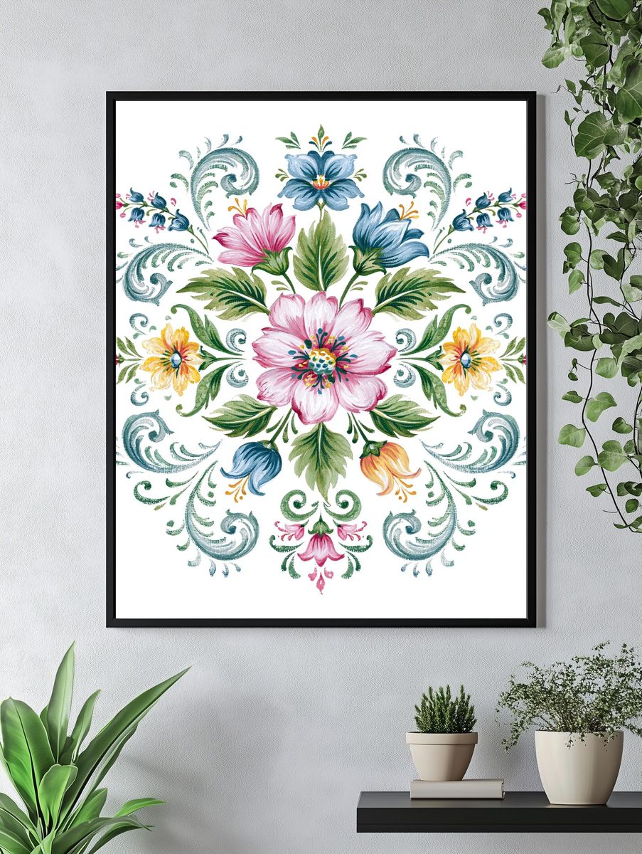 Floral Mandala Watercolor Print. — room view 4