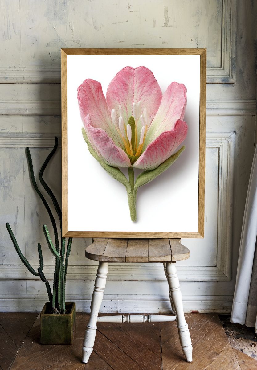 Pink Tulip Botanical Print. room preview
