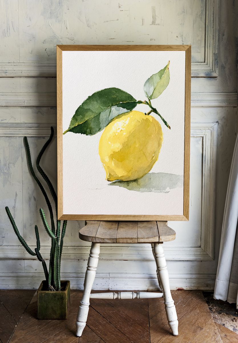 Lemon Watercolor Poster. — room view 1