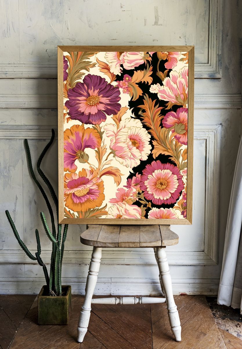 Vintage Floral Pattern Poster. — room view 1