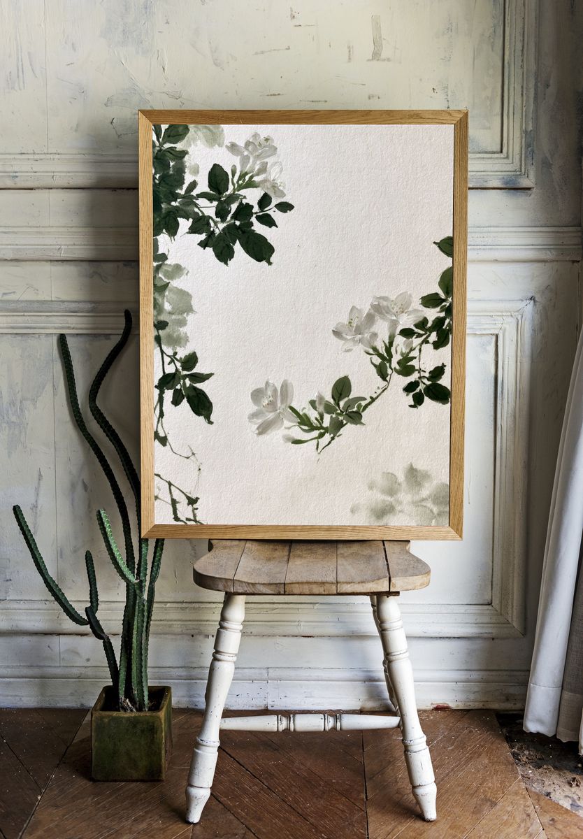 White Blossom Botanical Print. room preview