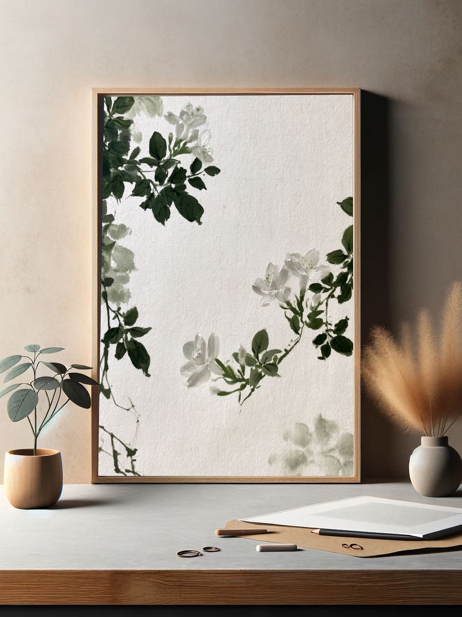 White Blossom Botanical Print. — room view 2
