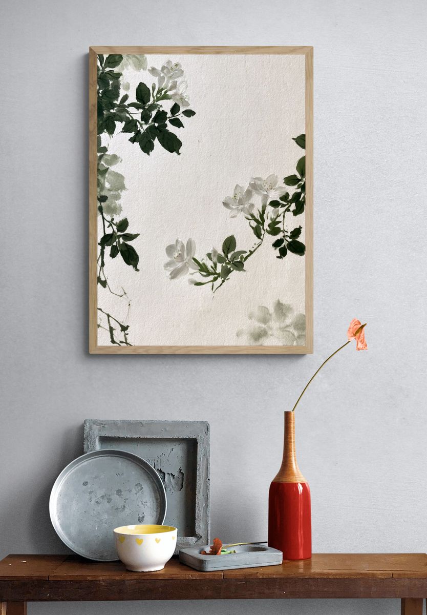White Blossom Botanical Print. — room view 3