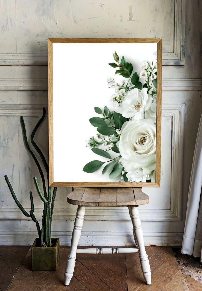 White Roses Botanical Print. — room view 1