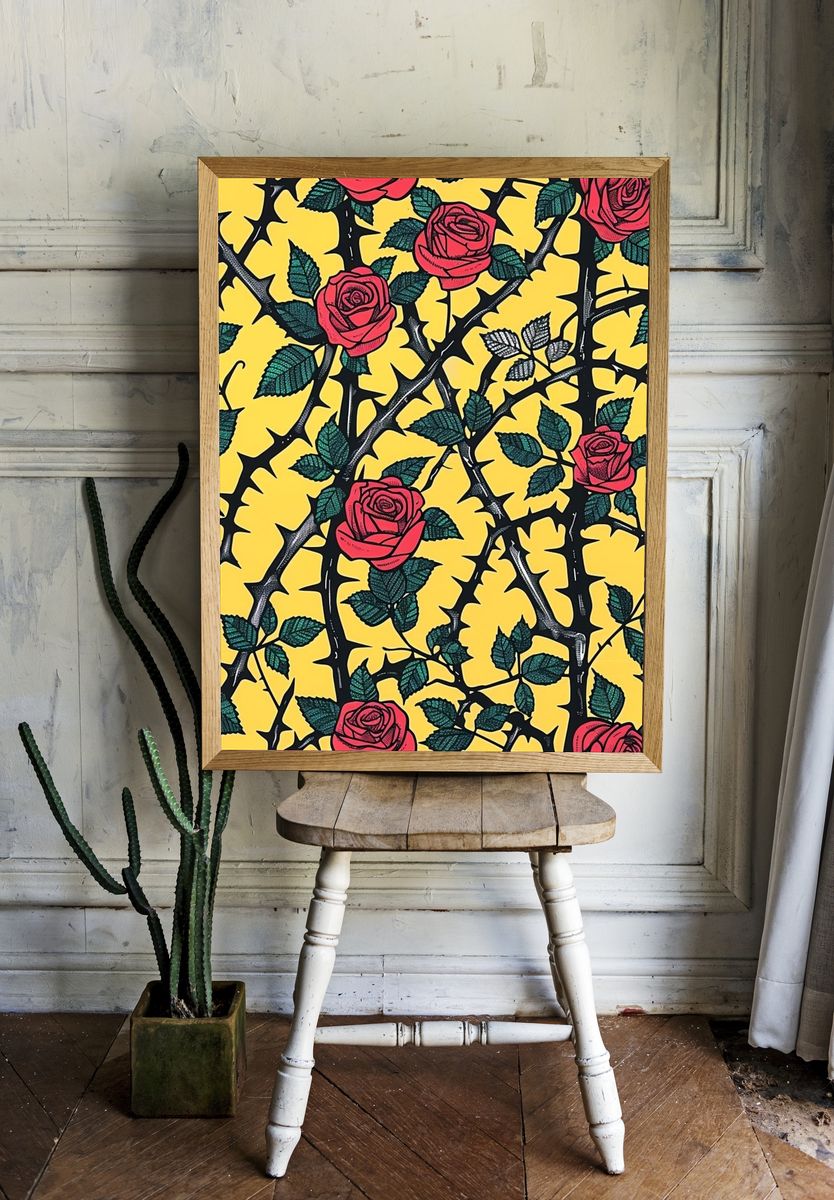 Thorned Roses Botanical Print. — room view 1