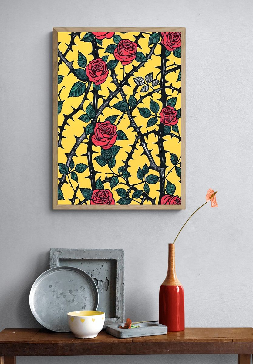 Thorned Roses Botanical Print. — room view 3