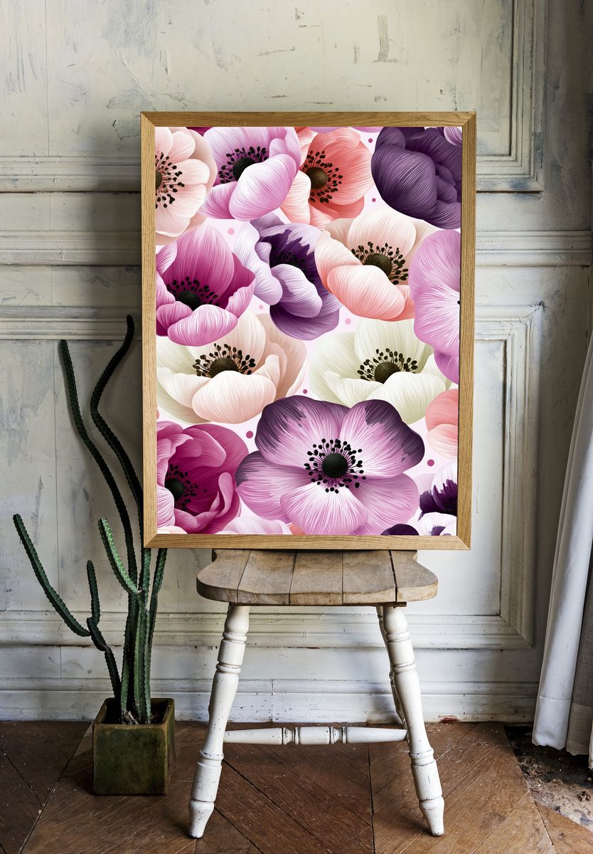 Blush Anemone Floral Illustration Poster. — room view 1