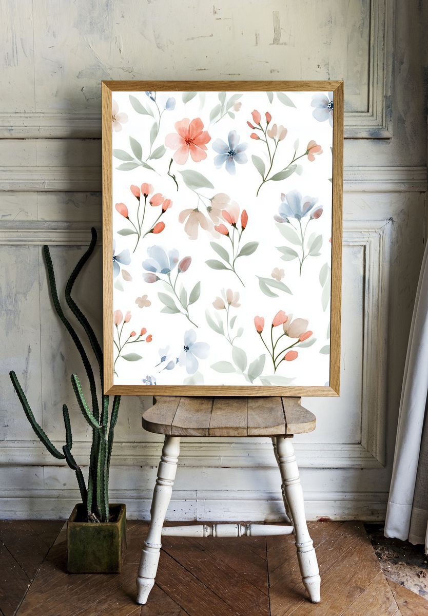 Pastel Wildflower Watercolor Print. room preview