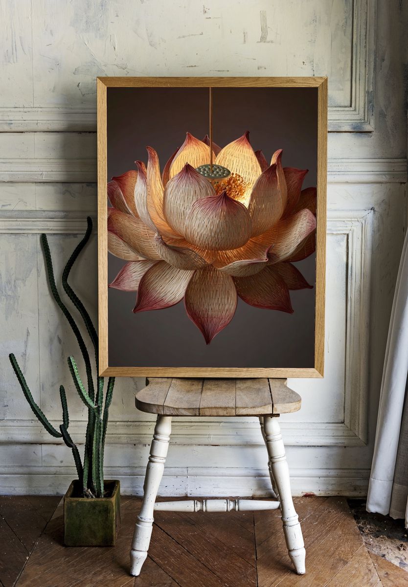 Lotus Bloom Lantern Print. room preview