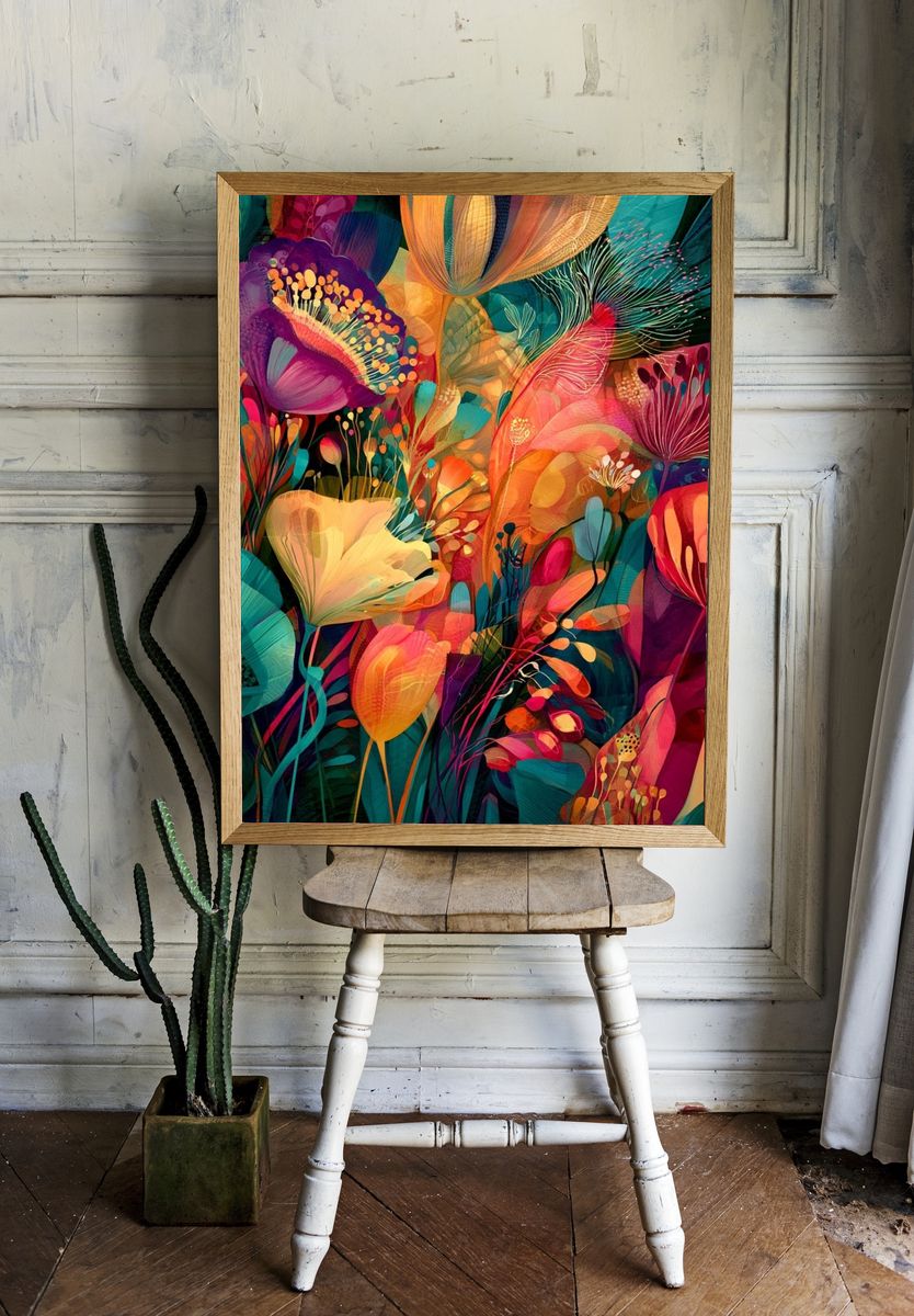 Tropical Bloom Abstract Poster. room preview