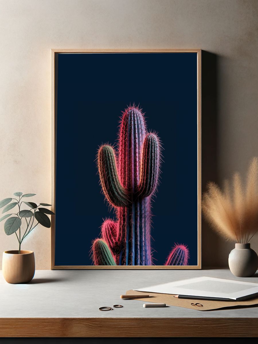 Neon Cactus Botanical Print. — room view 2