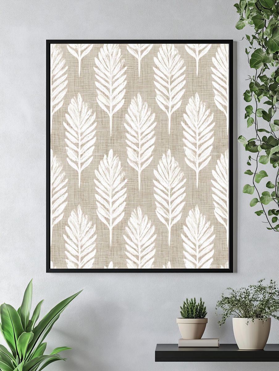 Neutral Leaf Pattern Botanical Print. — room view 4