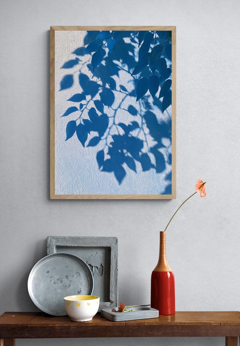Blue Leaf Shadows Botanical Print. — room view 3