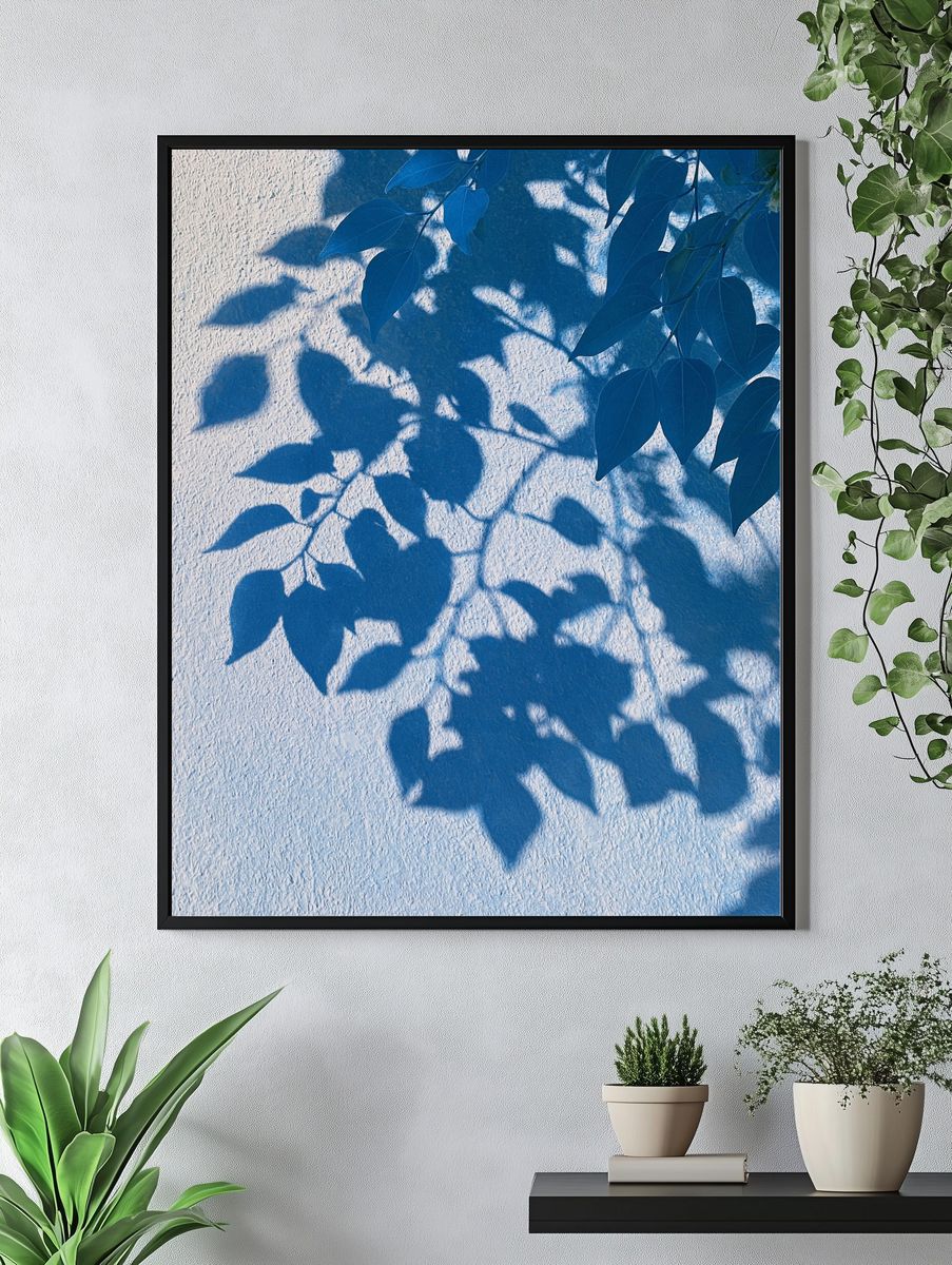 Blue Leaf Shadows Botanical Print. — room view 4