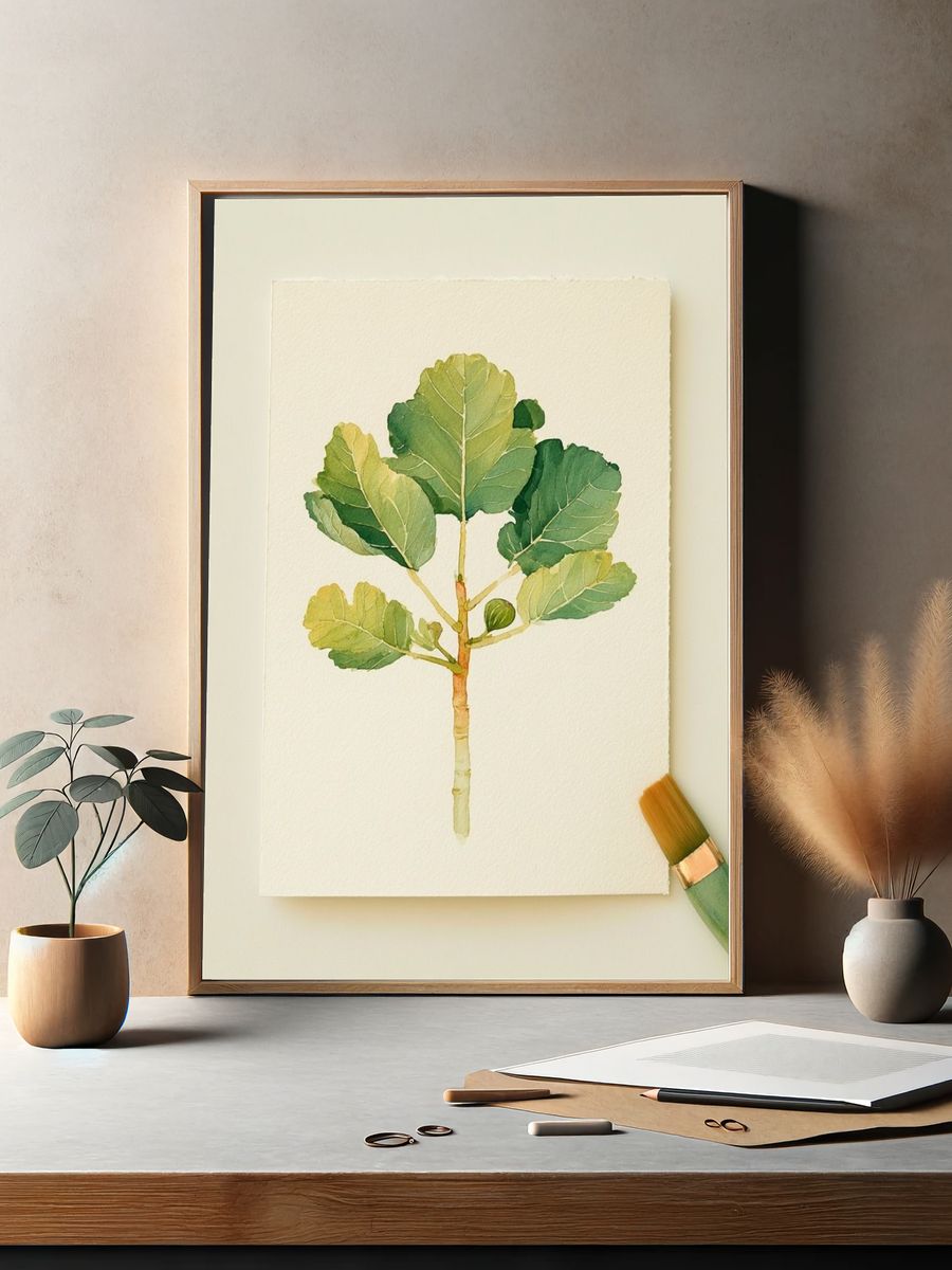 Fig Leaf Watercolor Print. — room view 2