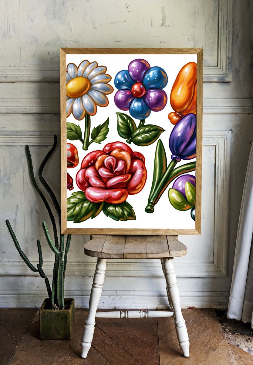 Whimsical Floral Bouquet Print. — room view 1