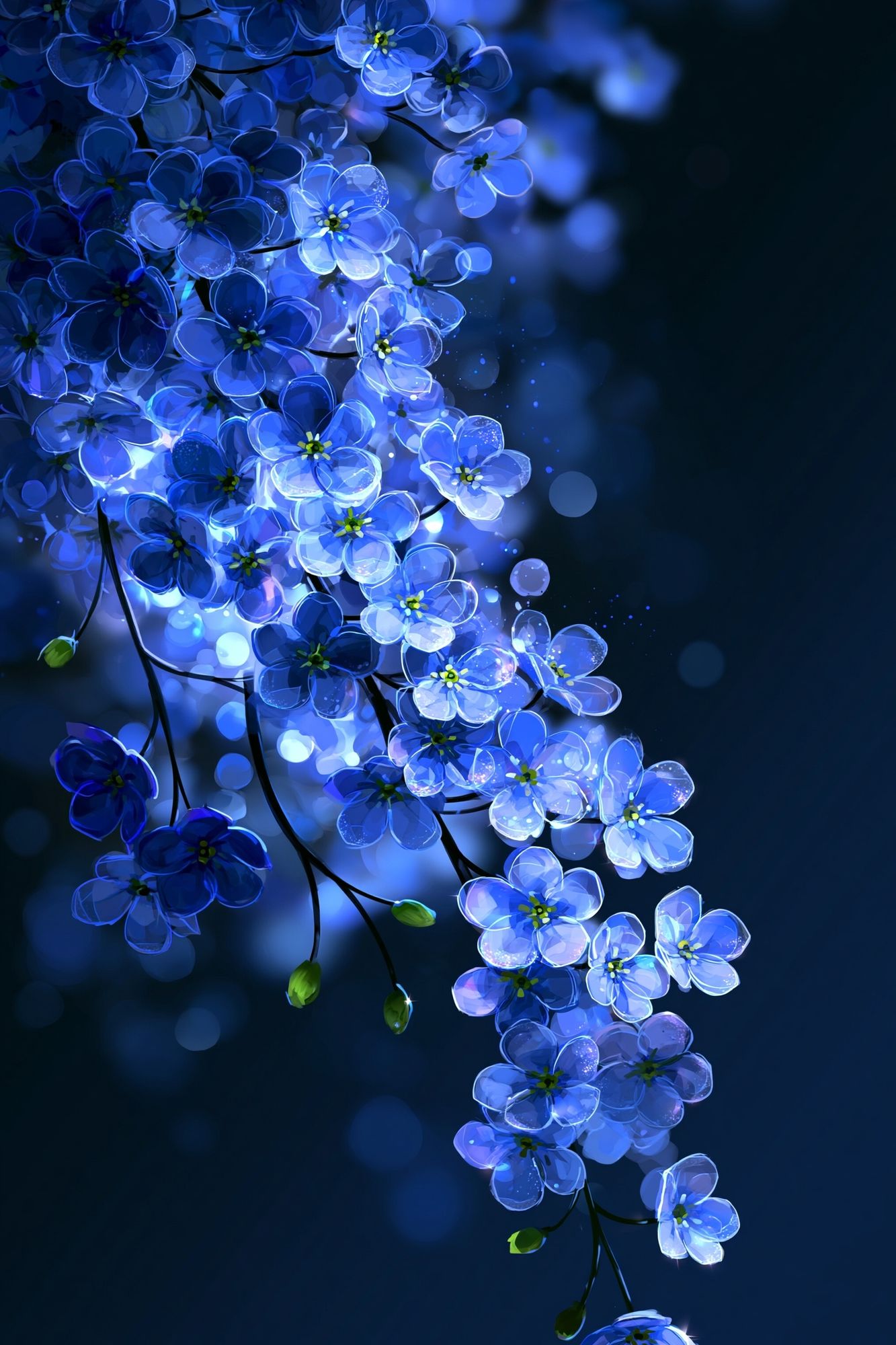 Blue Blossom Cascade Illustration Poster. poster detail