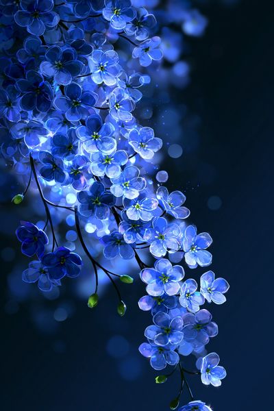 Blue Blossom Cascade Illustration Poster. poster