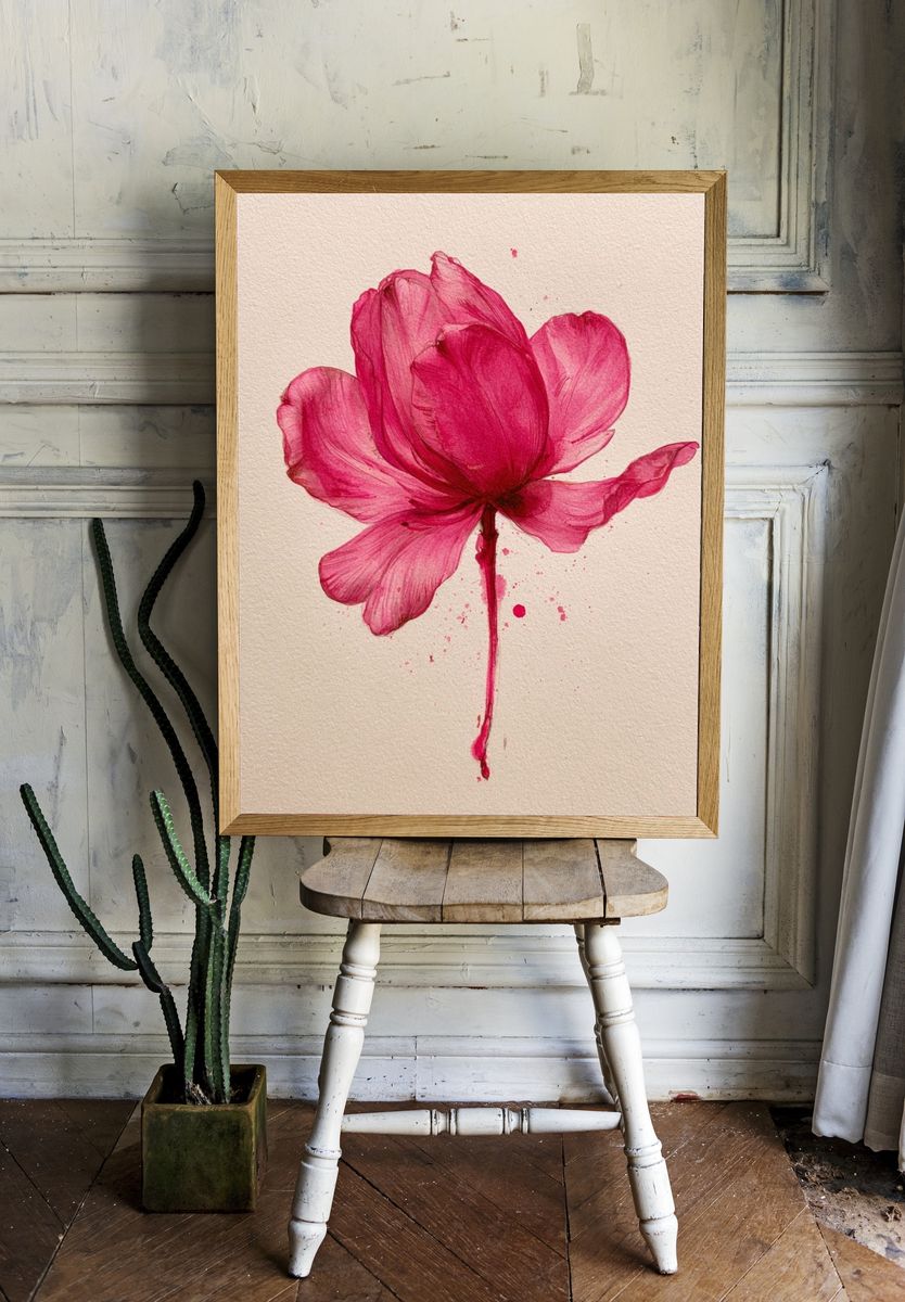 Pink Bloom Watercolor Print. room preview
