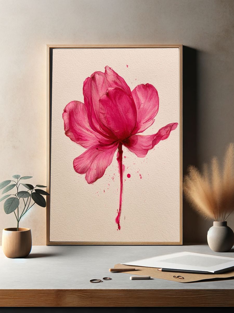Pink Bloom Watercolor Print. — room view 2