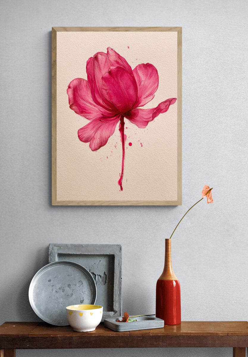 Pink Bloom Watercolor Print. — room view 3