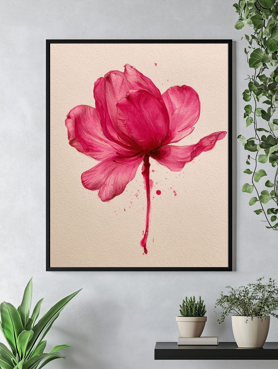 Pink Bloom Watercolor Print. — room view 4