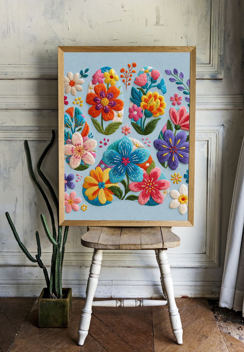 Embroidered Floral Bouquet Print. — room view 1