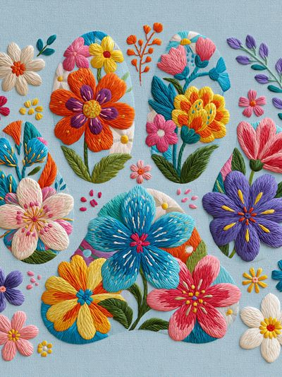 Embroidered Floral Bouquet Print. poster