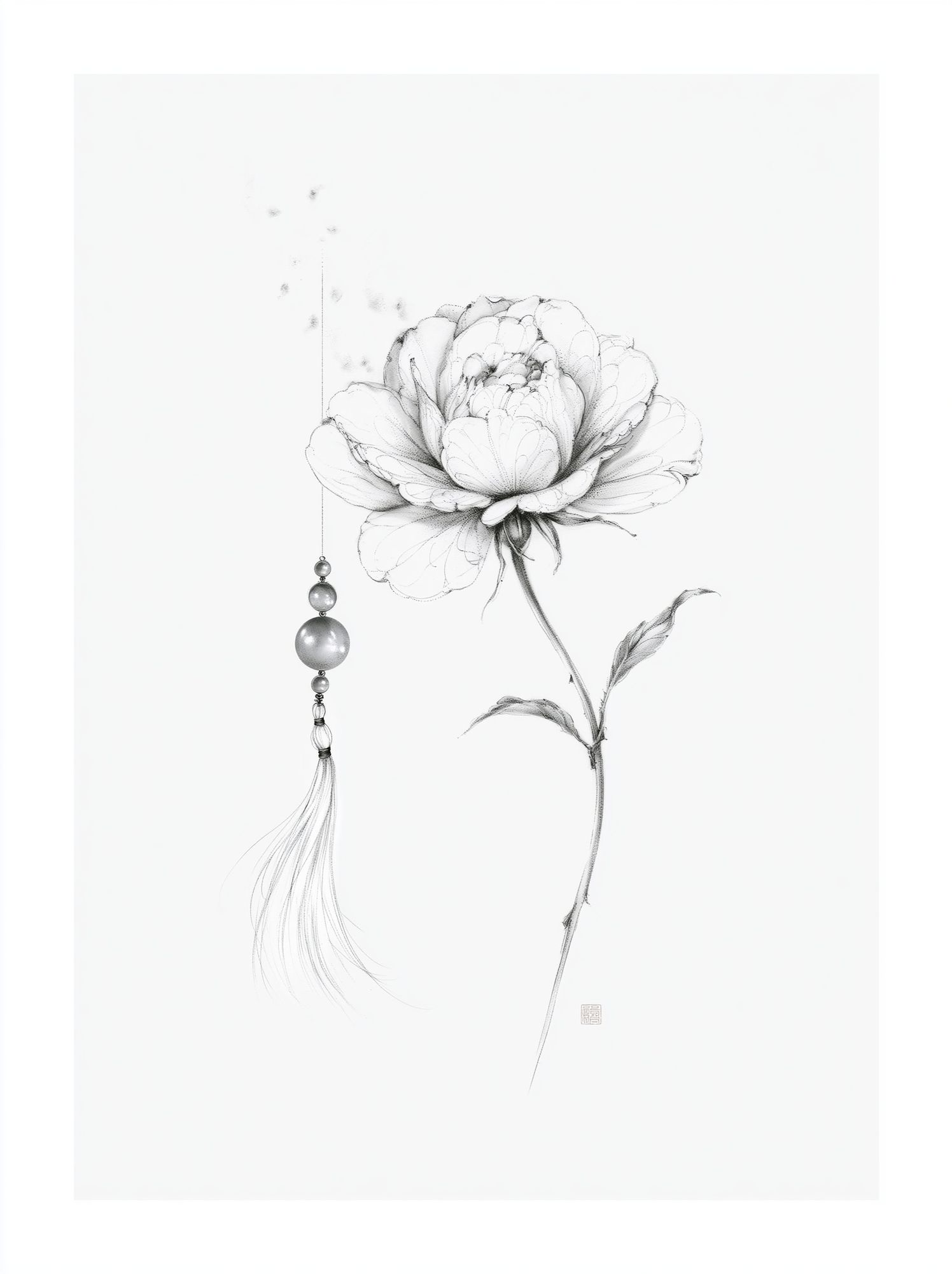 Peony Ink Blossom Print. poster — botanical art