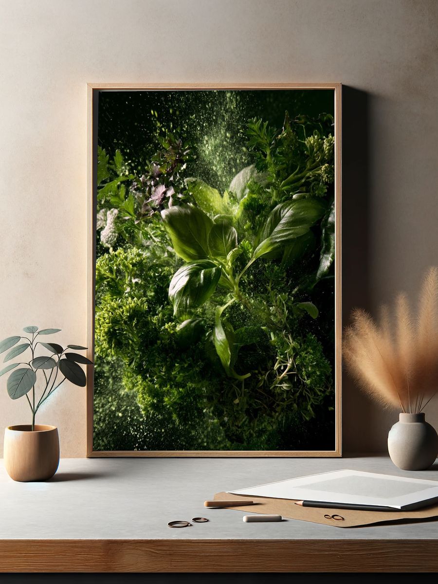 Fresh Herbs Still Life Poster. — room view 2