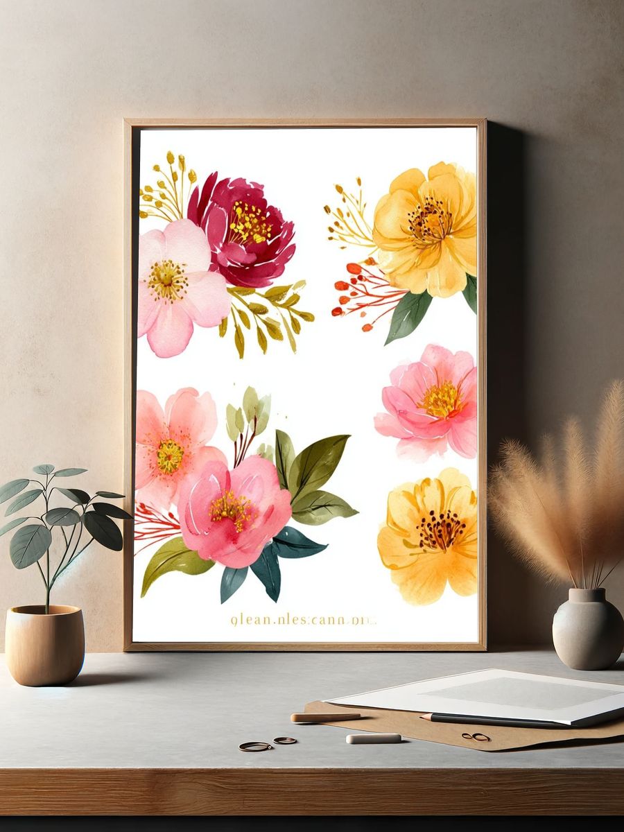 Watercolor Floral Bouquet Print. — room view 2