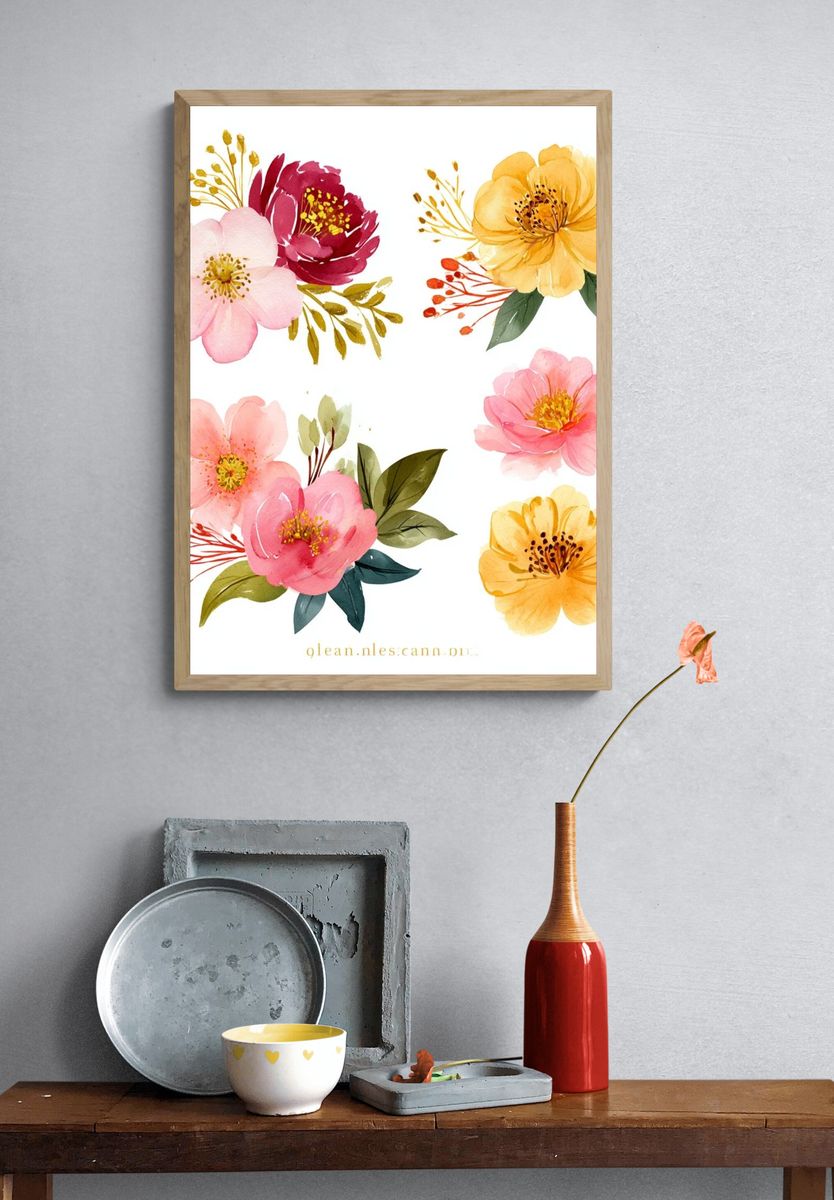 Watercolor Floral Bouquet Print. — room view 3