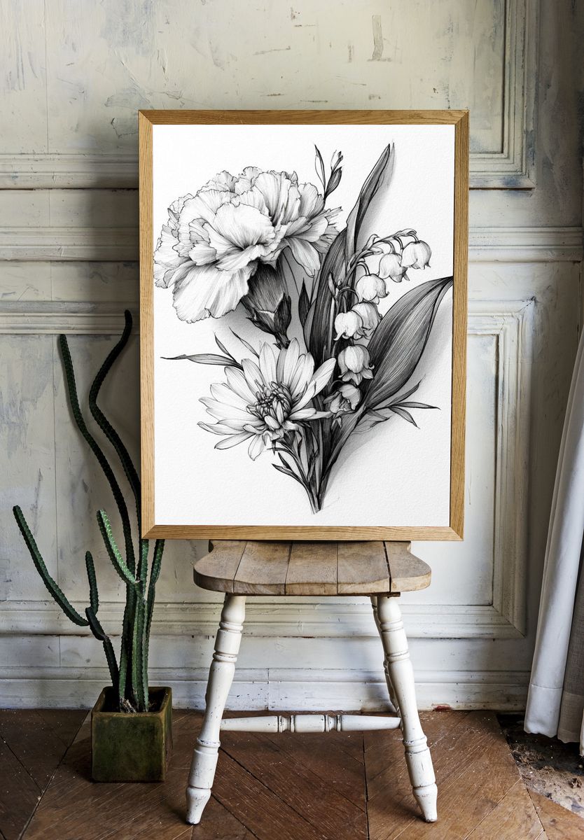 Botanical Floral Sketch Print. — room view 1