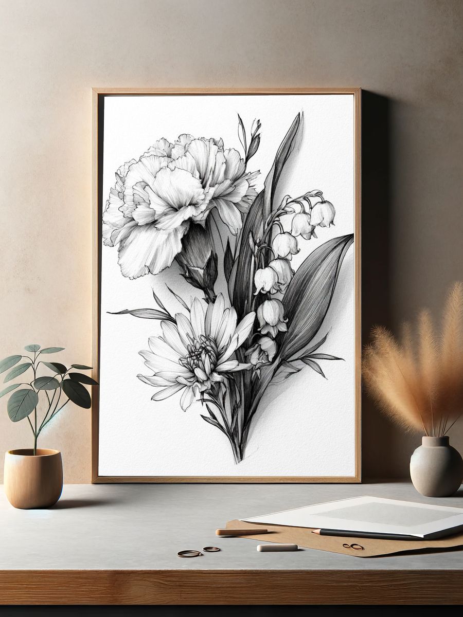 Botanical Floral Sketch Print. — room view 2