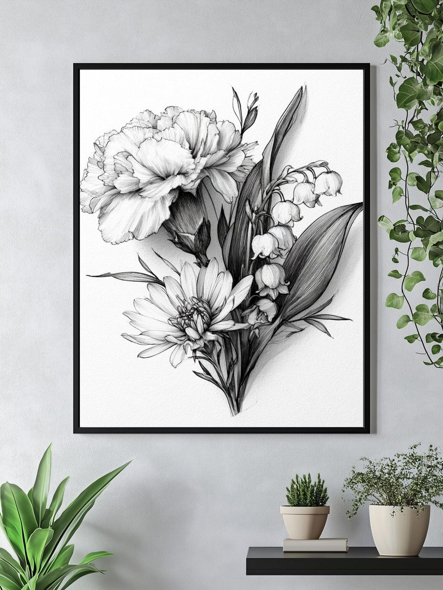 Botanical Floral Sketch Print. — room view 4