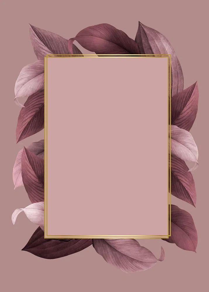 Golden frame pink leafy background. poster — botanical art