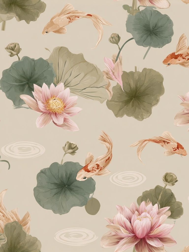 Koi and Lotus Garden Illustration Poster. poster detail