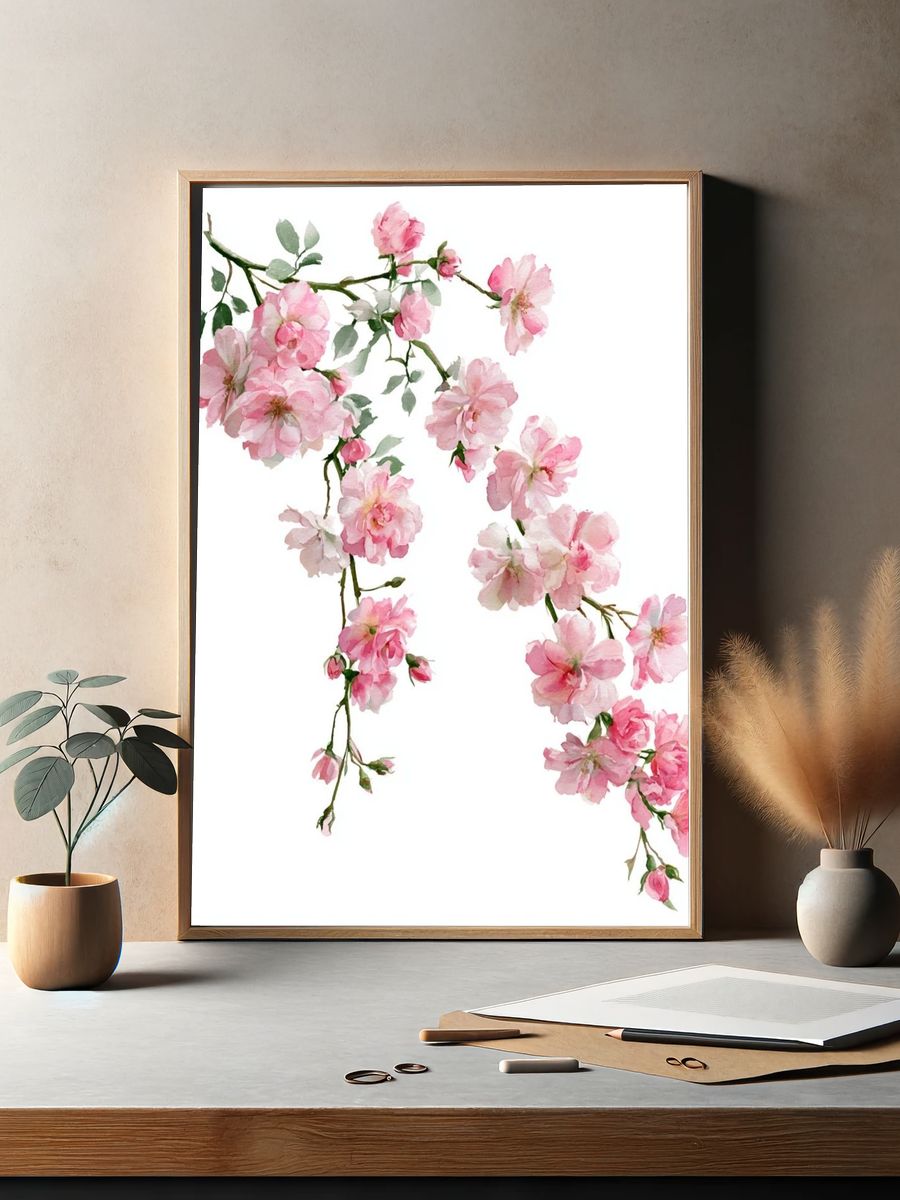 Pink Cherry Blossom Watercolor Print. — room view 2